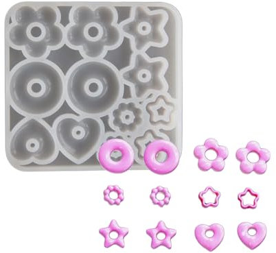 Ralondbey Moule en résine époxy Moules en silicone pour moulage en silicone moules porte-clés bijoux en résine coeur étoile fleur boucles d'oreilles moules résine époxy accessoires pour la