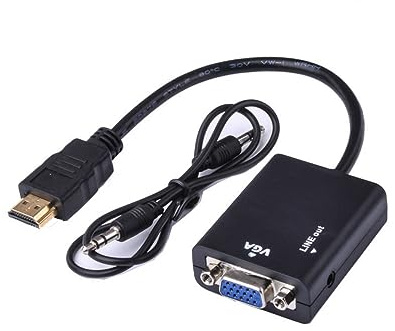 Vaguelly Adaptateur Numérique vers Vga avec Prise Audio 3,5 Mm pour Pc Et Projecteur, Convertisseur Vidéo Numérique vers Analogique Noir, Compatible Ordinateur Bureau Multimédia