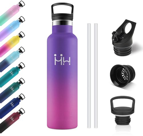 Thermosflasche 750ml, BPA-Frei, Trinkflasche mit Strohhalm, Auslaufsichere Isolierflasche Doppelwandig, Wasserflasche Edelstahl für Kinder, Frauen, Männer, Schule, Fahhrad, Outdoor, Sprudel