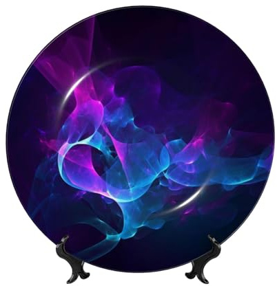 FHEDVBN Assiette décorative pour présentation, assiette décorative en porcelaine anglaise bleue et violette de 15,2 cm, assiette à dîner en céramique avec support, ornements muraux, artisanat d'art