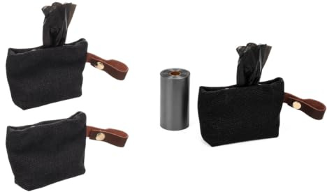 Porta Sacchetti Cane - Cavna Nero - Pochette in Poliestere - Chiusura a Pressione - Cinturino in Pelle - 1 Rotolo Incluso - Flamingo