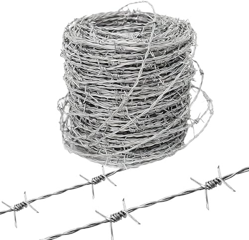 Stacheldrahtrolle 10m x 1,7mm feuerverzinkt – robuster verzinkter Stacheldraht für Weidezaun, Gartenzaun und Grundstücksabgrenzung, wetterfest, rostfrei, langlebiger Drahtzaun für Außenbereich