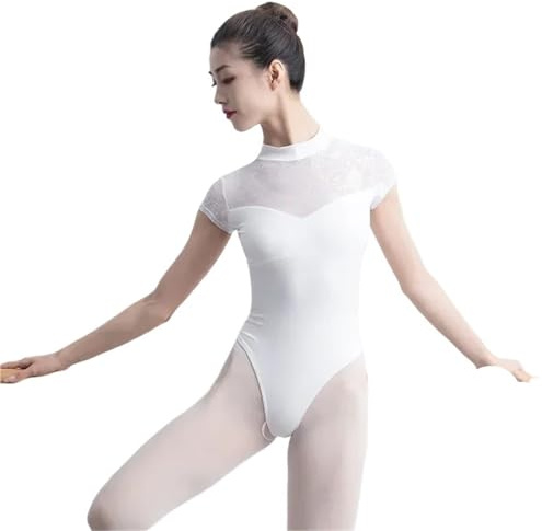 GMGQJST Ballettanzug Bodysuit Professioneller Ballettanzug for Frauen und Erwachsene, Tanz, Baumwolle, Spitze, kurzärmelig, Ballett-Stehkragen, Yoga, Gymnastik, Bademode