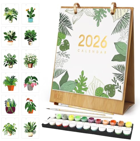 Calendrier 2026 de Peinture par Numéros DIY, Calendrier Mural 2026 Calendrier de Table 2026, Calendrier Familial, pour Décoration d'intérieur, Cadeaux (Plantes)
