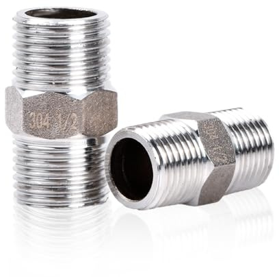 1/2 Edelstahl Doppelnippel Gewindefitting - 2 Stück Außengewinde, Silber, Ideal für Warm- und Kaltwasserversorgung, Rohrleitungen und Duschschlauchverlängerung