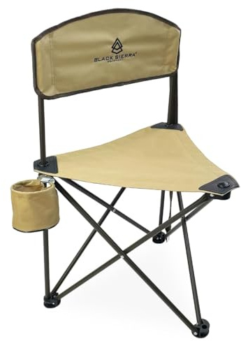 Black Sierra Tri-Lite Stool with Back Lightweight, Folding Chair, for in the Hunting Blind, Camping, and Fishing, Steel Frame Supports 225 LBS