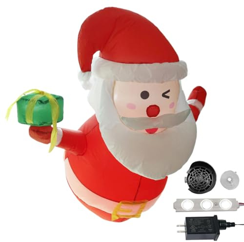 Aufblasbarer Weihnachtsmann, Zubehör für Weihnachtsfeiern mit LED-Lichtern, aufblasbare Weihnachtsfigur für den Garten, 107 cm, für Rasen, Garten, Innenbereich, Dach, Hintergrund, Ferien