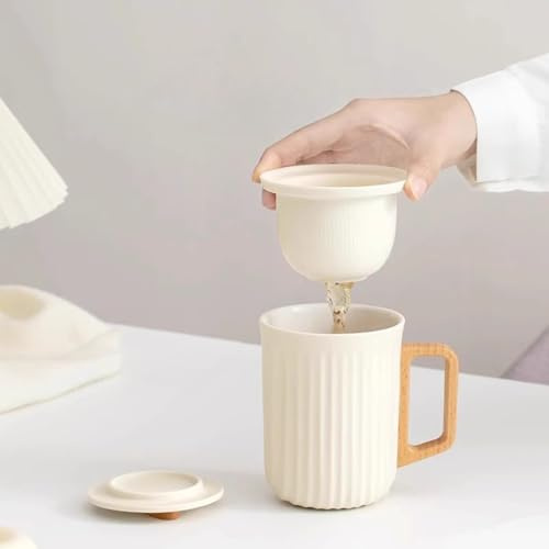 LEEDJUINE Teacup - Juego de té individual de cerámica, 350 ml, porcelana hecha a mano resistente al calor
