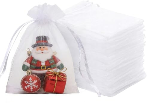 100 stycken 10 x 15 cm vita organzapåsar, små påsar att fylla med dragsko, bröllop smycken påsar godis presentpåsar, organzapåsar för bröllop, födelsedagar, jul