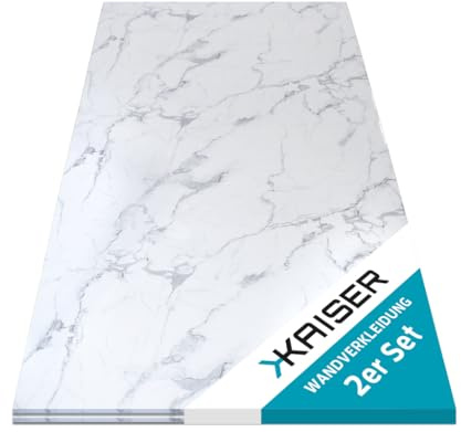 Kaiser Wandverkleidung 120 x 60 cm - Wandpaneel in Marmoroptik weiss - wasserfest, leicht, selbstmontage - 2 Stück