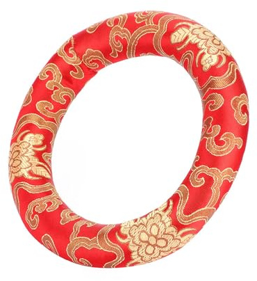 Cryfokt Coussin de Bol Chantant de Méditation Rond en Brocart de Soie, Oreiller Doux et élégant pour Bols de 7 à 10 Pouces de Diamètre pour la Décoration de la Salle de Méditation (rouge)