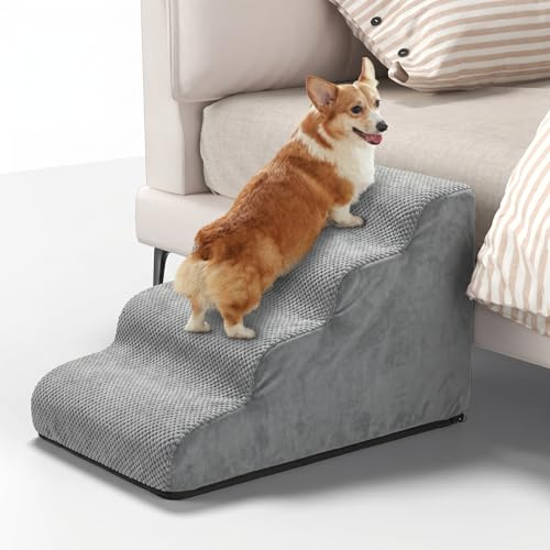Trvecvxa Hundetreppe Bett, Haustiertreppe, Hundetreppe Sofa, 4-Step Treppe für Hunde, Abnehmbarem Waschbarer Bezug, Rutschfestem Boden, Tragbare Rampe für Kleine Hunde zu Sofa, Bett, Auto