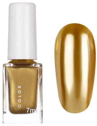 Nail Polish, Quick Drying & Long, Lasting Metal Effect, Water-Based Chrome Nail Polish Breathable Silver Mirror Nails Varnish, No UV Need, Gold Metallic