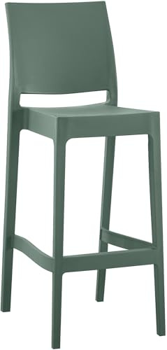 CLP Taburete Alto Exterior apilable Flamur, Taburete de jardín de plástico Resistente a la Intemperie y a los Rayos UV, soporta hasta 150 kg, Color:Oliva