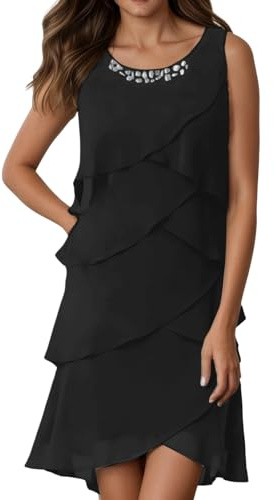 Elegante Abito da Cocktail da Donna per Feste, Matrimoni, Scollo Rotondo, Scintillante, Fluido, Linea ad A, Abito da Sera Formale, Primavera Estate Autunno.