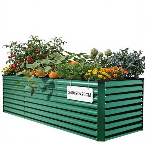 YITAHOME Raised Garden Bed 240x90x70cm,Outdoor Plant Galvanised steel sheet | With Safety Rubber for Garden Growing Vegetables Flowers Fruits Green
