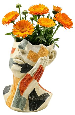JoResona Abstraktes Gesicht, bunte Vase, kreativer Blumentopf aus Kunstharz, moderne dekorative Vase für Zuhause, Büro, Hotel, einzigartiges Geschenk