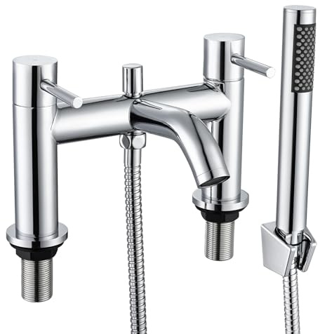 Hapilife Bath Shower Mixer Tap - 2 Hole Dual Lever Bath Taps with Shower Attachment, Chrome Monobloc Bathtub Filler with Handheld Showers, Stainless Steel Body and Deck Mounted Bathroom Taps