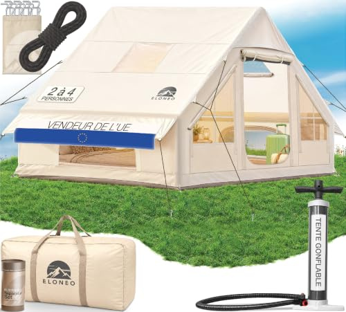 ELONEO aufblasbares Zelt für 2/4/6/8 Personen mit Dachfenster & Luftpumpe, Premium Glamping Zelt wasserdicht, Luftzelt, Inflatable Tent, Camping Zelt