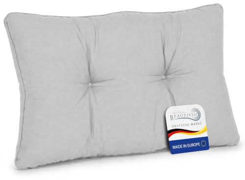 Beautissu Lounge Kissen Outdoor Indoor Rückenkissen für Gartenstuhl Stühle | 50x40cm Hellgrau 12cm dick bequemes Sitzpolster Auflagen für Gartenmöbel Sessel Stuhlauflage Rattanmöbel Polster Garten xLuna