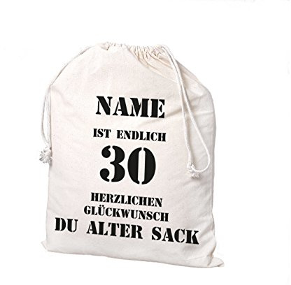 Herz & Heim® Geschenksack mit Namensaufdruck - Motiv: Alter Sack 30