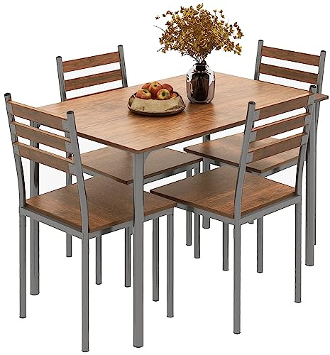 HOMCOM Modern Dining Table Set for 4, 5-Piece Kitchen Table Set, Rectangular Dining Table and 4 Chairs for Small Space, Dinette, Breakfast Nook, Brown
