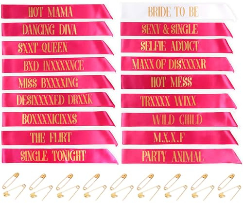 STAY GENT 18 Stück Bride Tribe Schärpen Set 17 Rosa mit 1 Weiß-Bride Schärpe Junggesellinnenabschied - Team-Braut und Mädchen-Nacht Heraus Favor