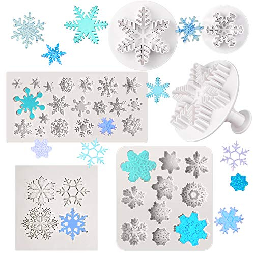 Patelai 6 Pcs 3D Snowflake Silicone Mold Christmas Winter Snowflake Silicone Fondant Mold for Cake Cupcake Chocolate Dessert Decoration Polymer Clay Crafting Projects