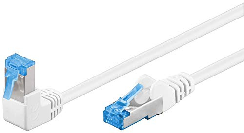 Goobay 51564 - Cable de Red (Cat. 6A, Alta Velocidad, 90 Grados, Ethernet, PlayStation, Xbox, DSL, PimF, Conector RJ45, 1 m), Color Blanco