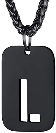 Bandmax Militärische Buchstabe L Dog Tag Kette hohl Initiale Anhänger Schwarz Weizenkette 55+5cm verstellbar Modeschmuck Accessoire für Frauen Männer