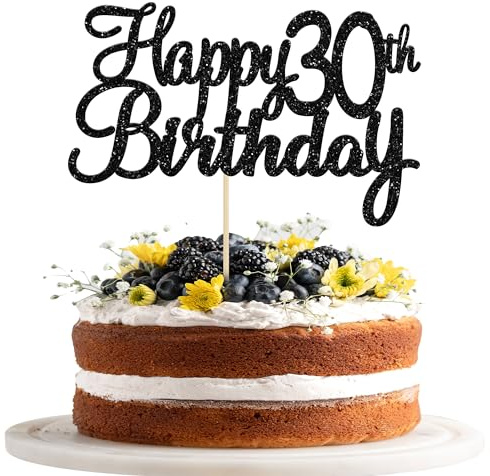 Gyufise 3 Pack Happy 30th Birthday Cake Topper Black Glitter 30 Cupcake Topper Happy 30 Birthday Cake Decoration for 30th Cheers to 30 Birthday Party Decoration Supplies