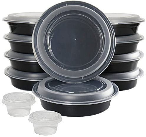 HYMEEE 48oz round meal prep containers reusable with lids takeout large food salad bowls BPA free to go freezer bento lunch boxes plastic circle food containers with lids dishwasher 10Set