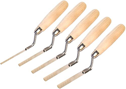 5 x Stainless Steel Finger Pointing Trowel Set – 6mm, 8mm, 10mm, 12mm, 14mm – Flat Tuck Pointing Tools with Wooden Handle – Masonry & Bricklaying Tuck Pointing Set for Mortar, Joints, Bricks and DIY