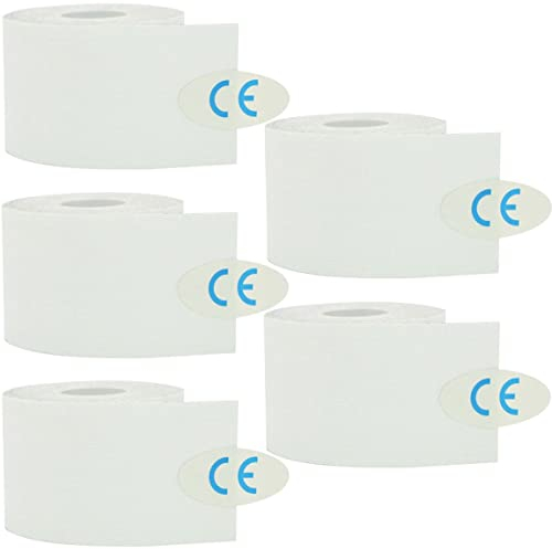 ZESLIV Kinesiologie Tape Kinesio - Tape (5 Rollen) Weiß 5cmx5m Professionell Physio Tape Kinesiotapes Klebeband Elastische Bandagen Muskel Tapes Sporttape Tapeverband Kinesio Tape Wasserfest