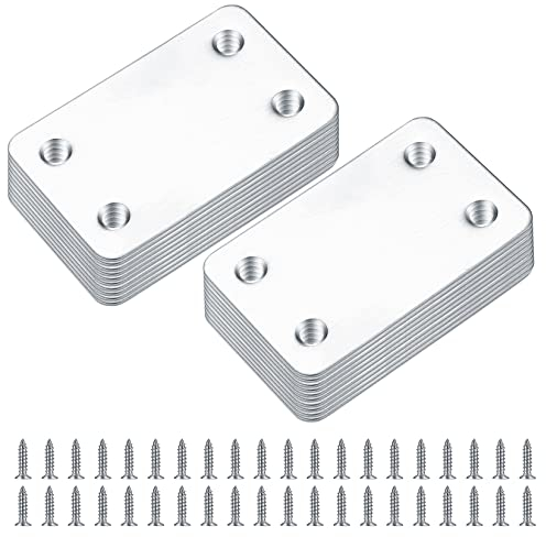 20 Pezzi Piastra Staffa Angolare Piatta in Acciaio Inox, Piastra di Giunzione Piatta, Piatta Staffa Fissaggio, 38x60 mm Connettore di Riparazione per Sedie Tavoli da Pranzo Letti (Argento)