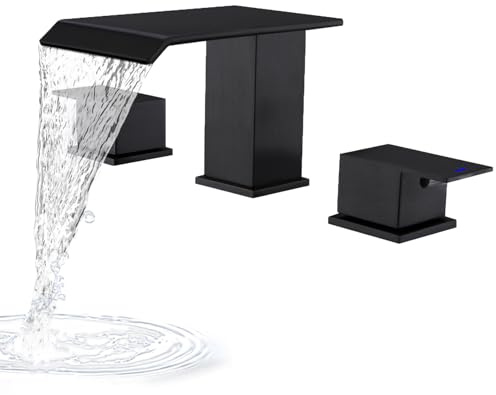 BEIYI Matte Black Roman Tub Faucet, Deck Mount Bath Tub Faucet Set 3 Hole Waterfall Bathtub Faucet High Flow Garden Tub Filler