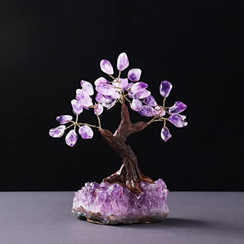 YOKWI 1PC Naturel améthyste Cristal Fleur Arbre Violet Cristal grappe Base améthyste Ornements décoratifs Porte-Bonheur Bricolage Cadeau Ornement (Color : Amethyst)