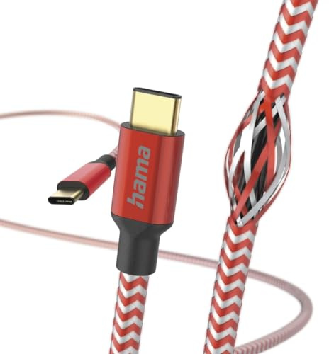 Hama Ladekabel „Reflective“ USB C auf USB C, Nylon, Schnellladung, 1,5m | Handy Ladekabel rot, Datenkabel, USB Kabel, Handykabel, USB Typ C, Knickschutz, flexibel, vergoldet, maximal kompatibel