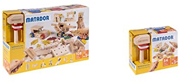 Matador 21108 M108 Baukasten, holzfarben, bunt & 21034 M034 Baukasten