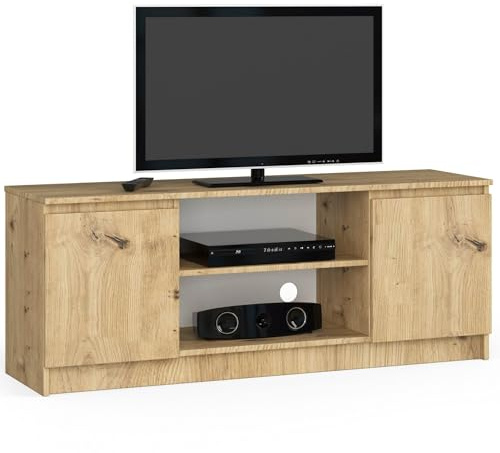 AKORD Low Board K-140 | TV-Shrank mit EIN offenes Regalfach | Fernsehkommode 2 Ablagen mit Türen Links und rechts | H55 x B140 x T40 cm | Gewicht 30 kg | Farbe: Kunsthandwerkliche Eiche