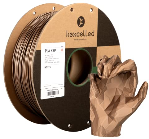 kexcelled PLA Metallic 1,75 mm, Seide Metal 3D Druck Filament PLA +/- 0,03 mm, Metalloberfläche, Papprolle, 1 kg Spule (2,2 lbs), Glänzend, für FDM-Drucker, Kaffee Gold