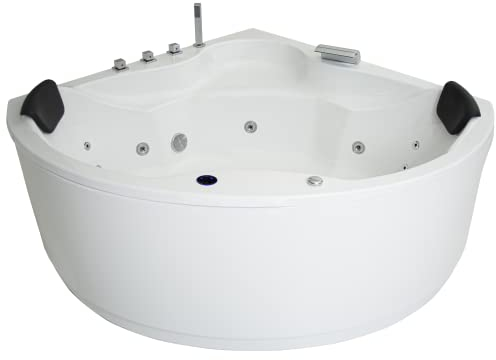 Basera® BASIC Indoor Eck-Whirlpool Badewanne Nendo 149 x 149 cm mit 13 Massagedüsen, Wasserfall, LED-Ambiente