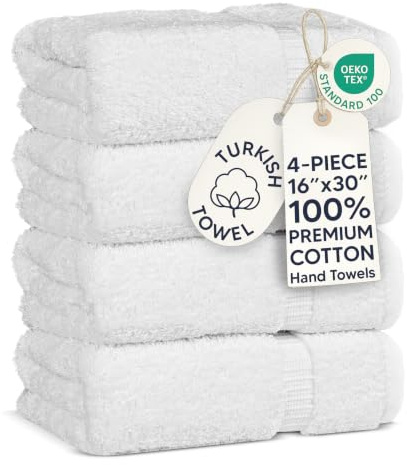Chakir Turkish Linens - Toallas turcas prémium 100% algodón para baño, 41 x 76 cm, (Juego de Toallas de 4 Piezas, Blanco)