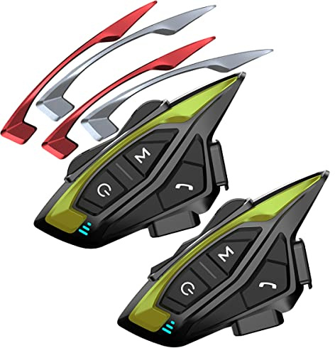 QSPORTPEAK Motorrad Intercom, Shark08 Helm Headset für bis zu 8 Motorräder mit Reichweite von 1200m, DSP und CVC Geräuschunterdrückung Motorradhelm Kommunikationssystem mit Musikteilen Funktion | Bis zu 8 Motorräder, Reichweite 1200m, DSP und CVC Geräuschunterdrückung, Musikteilen Funktion