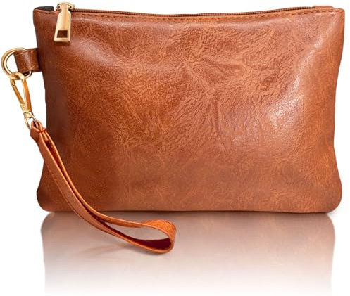 K.E.J. Wallet Brown Wristlet Clutch Bag with Wrist Strap - Women's Wristlet Handbag
