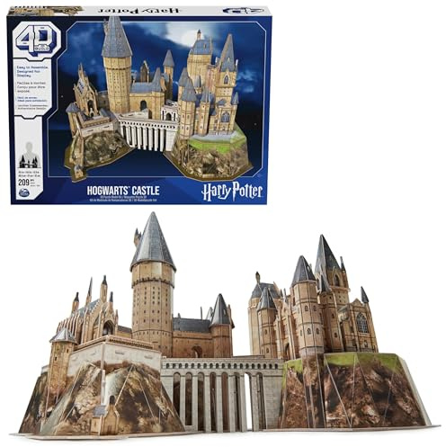 4D Build - Harry Potter, Hogwarts Castle, 3D-pussel av det magiska Harry Potter-slottet tillverkat av högkvalitativ kartong, 209 delar, för fans av den framgångsrika serien från 12 år