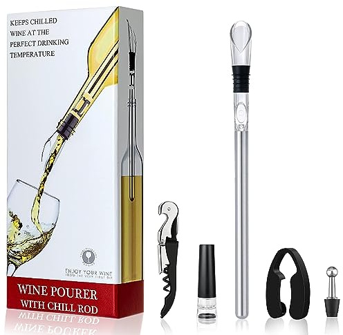 Enfriador de Botellas de Vino Blanco, Enfriador Botellas Vino con Varilla de Enfriamiento, Acero Inoxidable 304, Cortador de Papel de Aluminio, 2 Tapones de Botella, Vertedores Y Sacacorchos