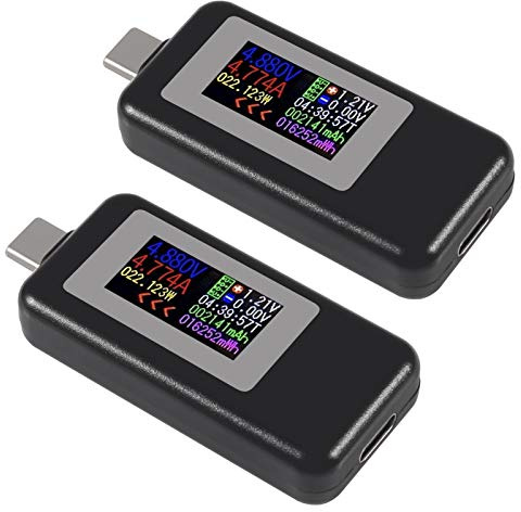 AITRIP 2PACK Type-C USB Tester USB Power Meter, USB C Voltage Tester Multimeter 0-5A 4-30V Current Meter Tester, USB-C Charger Tester, Color Display Type C Voltmeter Ammeter