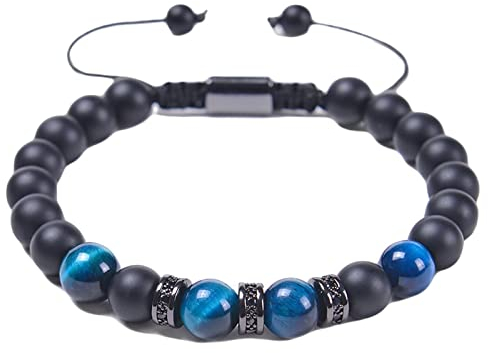 Stfery Armbänder Herren Festival, Männer Armband Verstellbar Hellblau 8mm Tigerauge Geflochtene Perle 30cm Kristall Chakra Schmuck