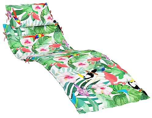 Tidyard Sonnenliegen Auflage, Polster Auflage für Deckchair, Polsterauflage für Gartenliege, Liegenauflage, Oxford-Gewebe, Grün und Rosa